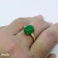 ราคา Pearl Jewelry แหวน แหวนหยก หินหยก หยกแท้ Green Jade รูปไข่ ฝังพลอยทรัปเปอร์เหลี่ยม งานไต้หวัน (1735121483219698795)