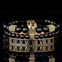 ราคา 3pcs/set Charm Cubic Synthetic Zirconia Crown Golden Color Bracelet Set, Men's White Enamel Roman Number 304L Stainless Steel Bangles Fashion Jewelry (1734231280622601884)