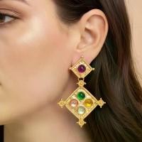 ราคา 【Azzis】 Vintage Gold Color Square Drop Earrings for Women, Bohemian Multi-Color Stone Inlaid Dangle Earrings, Fashion Jewelry Gifts (1735435532482348602)