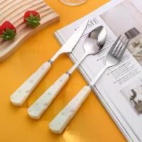 ราคา Cheese Ceramic Handle Knife Fork Spoon Western Tableware Set Steak Knife Fork Spoon (1733386440177715034)