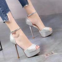 ราคา Thin-heeled rhinestone high-heeled sandals for women, new summer style, trendy one-strap buckle high-heeled shoes, versatile peep-toe platform women's shoes (1734660801843594265)