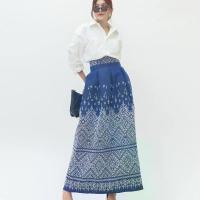 ราคา [COD] [tiktok]กระโปรงผ้าไทย ทรงสุ่ม จีบทวิส เป็นผ้าไทยทอลาย Tulle Skirt 1 (1734926232753702295)