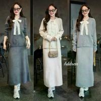 ราคา Knit Lace Bow Long Sleeve Top&Long Skirt Set (1734035413112161606)