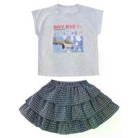 ราคา Girls' Skirt Set Summer New Fashion Loose T-Shirt Plaid Short Skirt Fashionable Two-Piece Set Girls' Half-Length Skirt Set Suitable for Daily Wear (1734324008655226777)
