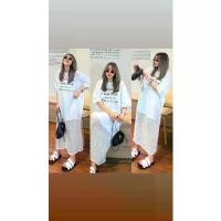 ราคา เดรสยาวแขนสั้นทรง Oversize ผ้าcottonยืด ตัดต่อลูกไม้ สปอตสินค้า (1735351699211977865)