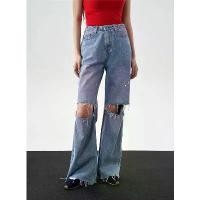 ราคา Spring/Summer Washed Cotton Gradient Ripped Jeans, Street Style, Original Design, Floor-Length Trousers 4205163 (1735000313645991075)
