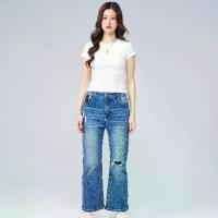 ราคา Niyom Jeans collection Indigo : รุ่น BJ022 กางเกงยีนส์ผู้หญิงขาม้า สียีนส์เข้ม (1735503210799269216)