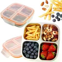 ราคา 4-compartment snack box, stainless steel snack container with lid, reusable snack box, lunch box suitable for meal preparation and travel (1734797959489291890)