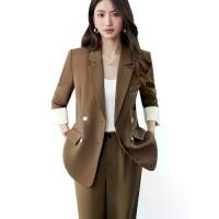 ราคา ชุดสูทกางเกงผู้หญิง แฟชั่น สำหรับผู้หญิง มีสีเบจ กาแฟ และสีดำ สไตล์ลำลอง เสื้อแจ็คเก็ตและกางเกงขายาว 2 ชิ้น ชุดเบลเซอร์ (1732229237484915545)