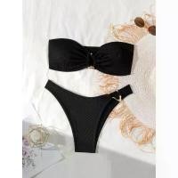 ราคา [Hot] Solid Black 2 Piece Swimsuit for Women 2025 New Strapless Backless Bikini Set Beach Vacation Bathing Suit Thong Swimwear Biquini (1734891362565588718)