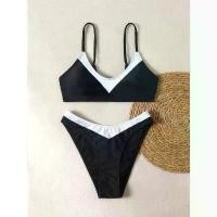 ราคา 2025 New European and American Vacation Swimwear for Women, Backless Two-Piece Push-Up Bikini Set, Black Two-Piece Swimsuit (1735052903161038114)