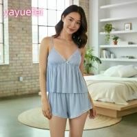 ราคา Women's Summer Pajamas Set Stylish Embroidery Lace Trim Camisole Tops with Shorts Lounge Wear 2 Pcs Set (1733955392479462842)