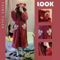 ราคา Cute Bear Women Pajamas Kigurumi Nightgown Coral Velvet Sleepwear Winter Animal Cartoon Strawberry Bear Pajamas Couple Warm Sleepwear (1735310697045394716)