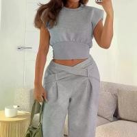 ราคา Winter Fashion Casual Women's Suit Slim Fit Crop Top Solid Color Short Sleeve Long Pants Oversize (1732922306007303574)