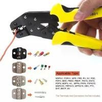 ราคา คีมย้ำหางปลา คีมปลอกและตัดสายไฟ คีมหนีบ คีมตัด เครื่องมือช่างไฟฟ้า Wire Crimper Set Decrustation Engineering Ratchet Terminal Crimping Plier Electrical Hand Tool With Screwdriver 4 Spare Terminals. (1
