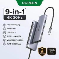 ราคา [COD] [Tiktok]【4K 30Hz】Ugreen 9-in-1 5Gbps USB C Multiport Adapter Hub HDMI Rj45 Vga Converter for MacBook Air M3 Samsung S24 Ultra Model: 40873 (1735361804915148331)