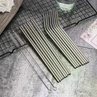 ราคา {DRGYRFTYH} Reusable Metal Drinking Straws 304 Stainless Steel Sturdy Bent Straight Drinking Straw with Cleaning Brush Bar Party Accessory (1735346204868838544)