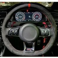 ราคา สินค้าขายดี [HOT PPLCD] ผ้าคลุมพวงมาลัยรถยนต์ สำหรับ Volkswagen VW Golf R MK7 Golf 7 GTI VW Polo GTI Scirocco ปี 2015/2016 หนังซาฟเฟดสีดำ หนังแท้ (1735217555573671199)