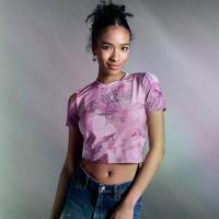 ราคา TOHNS Rose Hot Fix Denim Print Mesh Cropped Tee เสื้อยืดครอปสั้นผ้าตายข่ายยืด ตกแต่งด้วยคริสตัลรีดเพชรลายดอกกุหลาบ (1733386040618157642)
