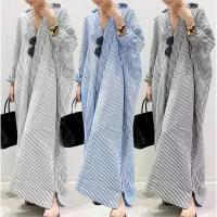 ราคา New European and American style plus-size women's dress, loose striped print fashion women's clothing, large size long dress with cardigan (1735116810215720783)