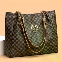 ราคา Women Vintage Prescription Style Shoulder Bag Large Capacity Letter Print Tote Bag Daily Commute Handbag Outing Shopping Carryall Purse (1734511620084761913)