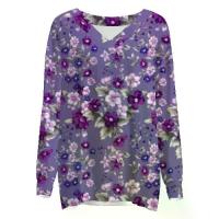 ราคา Cross-Border Independent Station Spring and Autumn New Women's Clothing 3D Floral Print Loose Casual V-Neck Long Sleeve Pullover T-Shirt Top (1732853733446157718)
