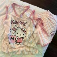 ราคา Hello Kitty ชุดนอน, สีชมพู, สำหรับผู้หญิง, ชุดฤดูร้อน, การออกแบบแขนกุด, กางเกงขาสั้น, ลายทางแนวตั้ง, แฟชั่น, ชุดอยู่บ้าน, สไตล์ใหม่, 2025, เสื้อผ้าผู้หญิง (1734530986891511679)
