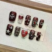 ราคา เล็บปลอมโกธิคสีแดงเข้ม โลหะหนัก ทำมือ หรูหรา กดติดเล็บ เล็บปลอมโกธิคสีแดงเข้มพร้อมดีไซน์โลหะ งานฝีมือ หรูหรา กดติดเล็บ (1733788671468078652)