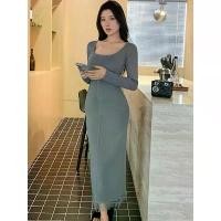 ราคา เดรสผ้าถักพู่ฤดูหนาว, สำหรับผู้หญิง, สไตล์เรโทร, รัดรูป, ดินสอ, แขนยาว, เหมาะสำหรับงานปาร์ตี้, เดรสยาว, ยางยืด, ร่างกายบาง (1733016165819516202)