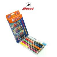 ราคา [ส่งฟรี] Horse(ตราม้า) ดินสอสีไม้ ยาว 12แท่ง 24 สี (2หัว 2สี) ตราม้า H-1224+กบ+ดินสอ+ยางลบ จำนวน 1 กล่อง (1735239625171961376)