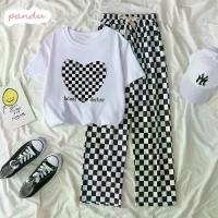 ราคา ชุดกางเกงขากว้างลายสก๊อต สำหรับเด็กผู้หญิง เสื้อยืดแขนสั้นสำหรับเด็ก เด็กผู้หญิง ความรัก กางเกงลายสก๊อต เสื้อผ้าเด็ก (1734618762380871427)