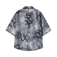 ราคา ลายมังกร เสื้อเชิ้ตผู้ชาย สไตล์ฮอต เสื้อแขนสั้นย้อมสีเท่ห์ (1733713507316500017)