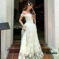 ราคา ชุดเดรสผู้หญิง WEANIA สไตล์หวาน เปิดไหล่ ผ้าลูกไม้ แขนกุด (1735140276204570547)