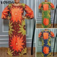 ราคา ชุดเดรสผู้หญิง VONDA สไตล์วินเทจ แขนยาว คอกลม ไซส์ใหญ่ ลายดอกไม้ เดรสยาว (1734125471767234203)