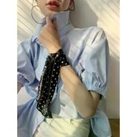 ราคา เสื้อเชิ้ตแขนสั้น สไตล์เกาหลี คอเต่า แขนพัฟ แฟชั่นเด็ก สีขาว/น้ำเงิน (1732279645313075778)