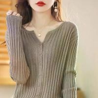 ราคา comfy cardigan sweater ไหมพรม cardigan ไหมพรม เสื้อคลุมผ้าขนแกะสีพื้น คอกลม เสื้อถักแบบเปิดหน้า (1734989227038508915)