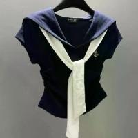 ราคา แฟชั่นสไตล์เกาหลี เสื้อยืดแขนสั้นคอปกสีน้ำเงินสำหรับผู้หญิง ฤดูร้อน 2025 ใหม่ ทรงเข้ารูป ลดน้ำหนัก เสื้อ ยืดเเขน ยาว (1733663351071540356)