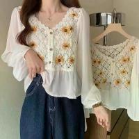 ราคา เสื้อชีฟอง ลูกไม้กลวง ตะขอ สไตล์สวน เสื้อผ้าผู้หญิง ปักลาย เสื้อ นักเรียน มต้น มปลาย เสื้อ คอปาด เสื้อ สียีนส์ เสื้อสงกรานต์ ผู้หญิง เสื้อ baby tee ชุด ใส่ เล่น สงกราน (1731391882235250513)