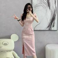 ราคา สวย จีน Cheongsam ผู้หญิง สีชมพู หวาน น่ารัก Cheongsam สลิม และ บาง เอว Cheongsam เดรส สง่างาม คอเหลี่ยม สีชมพู ผ่า แขนสั้น เดรส แฟชั่น ระดับไฮเอนด์ จีน Cheongsam Clothing Dress (1730901057096551370)