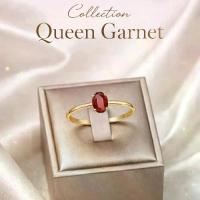 ราคา แหวนผู้หญิง รุ่น Queen Garnet No.1 ผลิตจากทองแท้9K(37.5%)มีทองบริสุทธิตามมาตฐานสากลประดับเพรชแท้เหลี่ยมเบลเยี่ยมคัทColor:E-F(98-99)Clarity : VVS1พลอย Garnetมีสีแดงกำเป็นพลอยแท้100% (173429030229983385