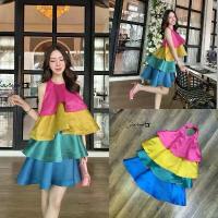 ราคา code: D0523 ชุดเดรสแต่งระบาย เดรสสลับสี งานป้าย Showroom (1734640734594040879)