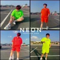 ราคา เสื้อยืดโอเวอร์ไซต์ oversizeสีนีออนสะท้อนแสงneonคอกลมพร้อมกางเกงขาสั้น (1733377734410471094)