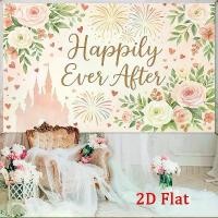 ราคา 2D Flat, 1 Piece Charming Fairy Tale Castle Wedding Background Banner with "Happily Ever After" Slogan - Princess Party Decoration, Wedding Arch and Wall Decoration, Bridal Shower and Annive (17342170