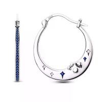 ราคา 【Azzis】 Moon Star Earrings Original 925 Sterling Silver Women Blue Zircon Ear Studs Sparkling Pave Hoop Earring Jewelry Gift (1735422628027729466)