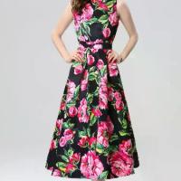 ราคา Elegant high-end printed tank dress for women, new summer style, waist-cinching, slimming, elegant, with a large hemline (1734771859869304655)