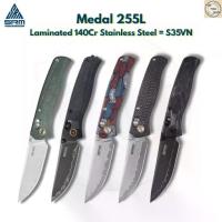 ราคา มีดพับ SRM 255L Medal ใบมีดLaminated140Cr ระบบAmbi-Lock ลูกปืนเซรามิก ด้ามMicarta /G10 /Carbon Fiber (1735152580636018201)