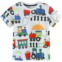 ราคา เสื้อยืดเด็กผู้ชาย ผ้าฝ้าย ลายการ์ตูนยานพาหนะ รถไฟ เสื้อยืดเด็กผู้ชาย เสื้อผ้าเด็ก อายุ 1-7 ปี (1735032912759850478)