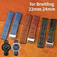 ราคา สายนาฬิกา, หนังวัวแท้, สาย 22mm และ 24m, สำหรับสายนาฬิกา Breitling, เข้ากันได้กับ Avenger และ Navitimer Premier, สร้อยข้อมือหัวเข็มขัดพับ (1730635573074430187)