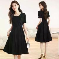 ราคา Real shot of a new black chiffon dress with a round neckline, slim fit, elegant and slimming A-line little black dress for women (1734666816637928470)