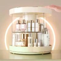 ราคา Rotatable Desktop Cosmetic Storage Organizer, Transparent Luxury Makeup Brush Lipstick Holder for Vanity Dresser (1735565575095682254)